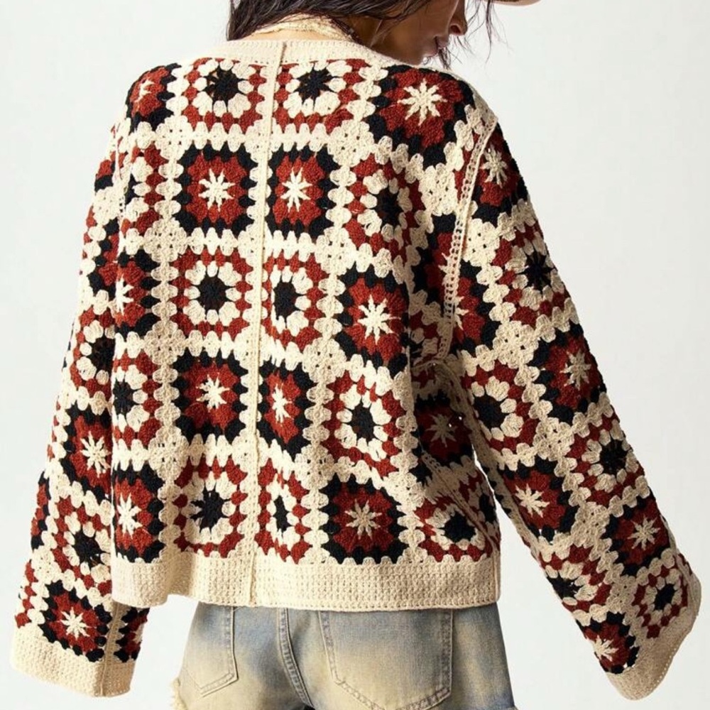Bohemian Crochet Cardigan Sweater - Multicolor - Picture 3 of 4